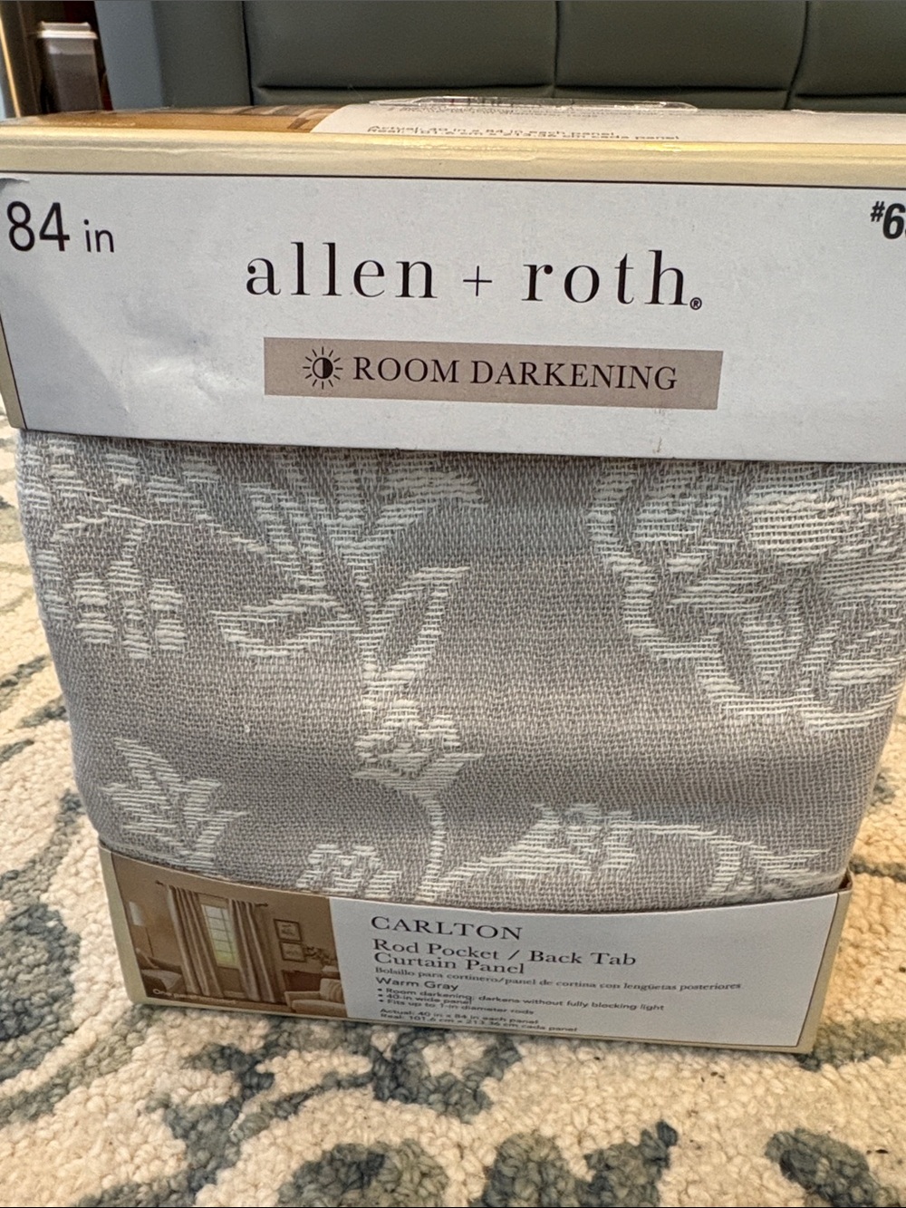 Allen Roth Carlton Room-Darkening Curtain Panels Warm Gray Floral